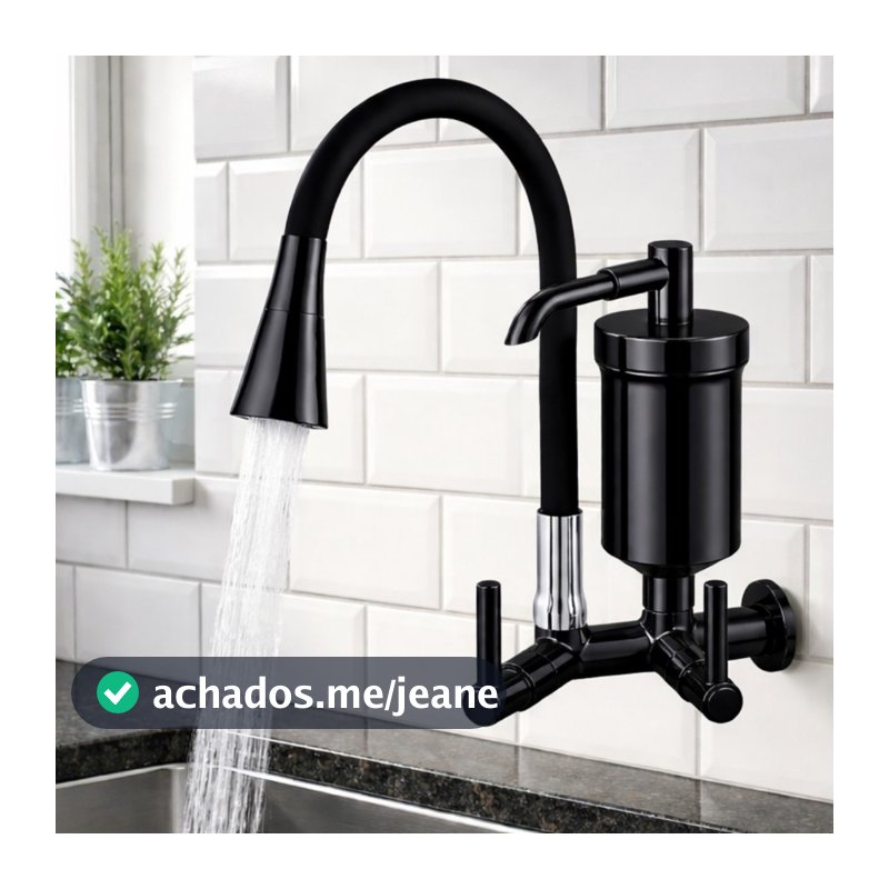 Torneira Cozinha com Filtro Preto Black 2 Jatos de Parede 1/4 de Volta