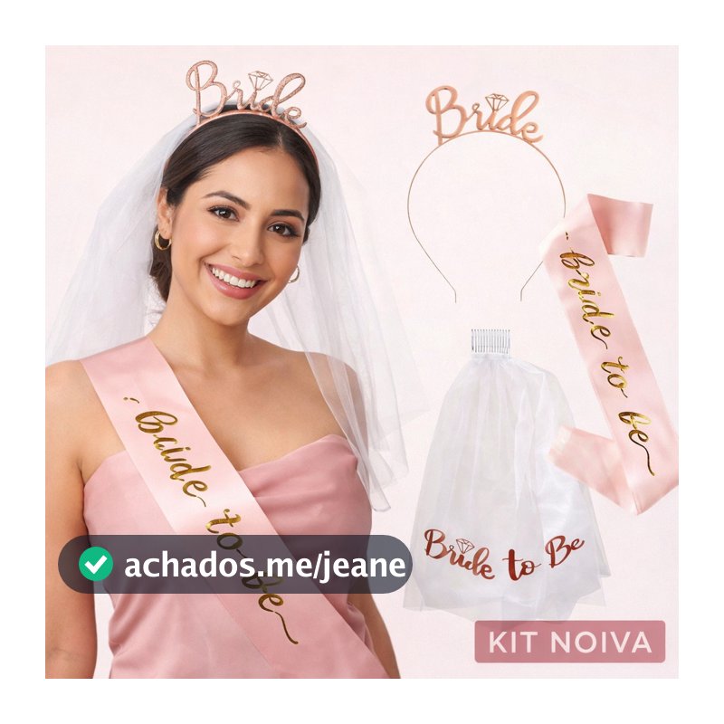 Kit Completo Casamento Noiva Véu Faixa Tiara Bride to be Rose Gold Despedida de Solteira Festa Chá de Lingerie