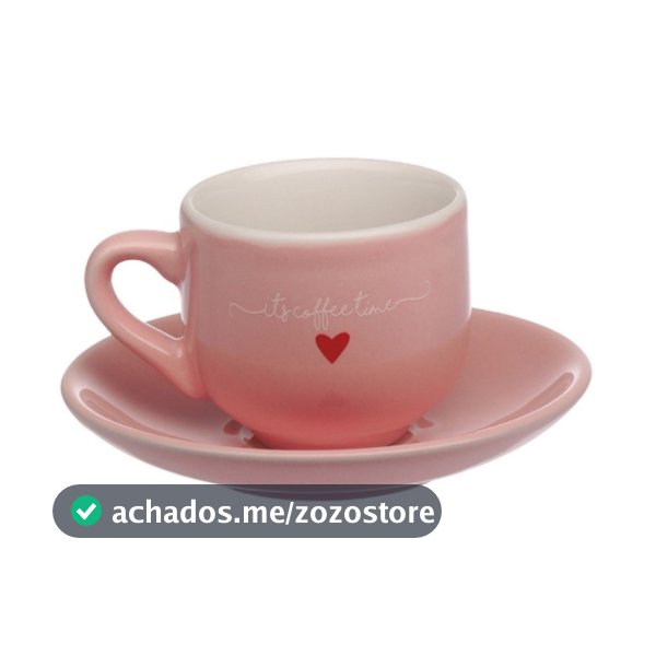 Jogo C/12 peças Xícaras C/pires Café Porcelana 90ml Lamour ROSA Hauskraft