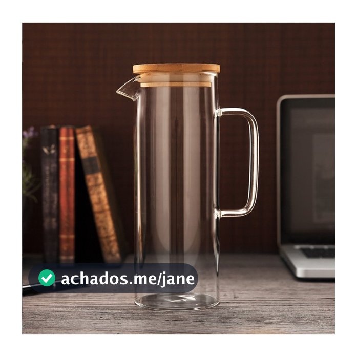 Jarra De Vidro Com Tampa De Bambu Para Servir Suco Água 1200ml