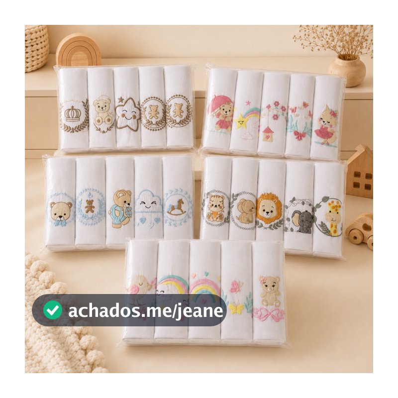 Kit Fralda De Pano Bordada 100% Algodão Tecido Duplo Fraldinha de Ombro para Amamentação Bebê 70cm