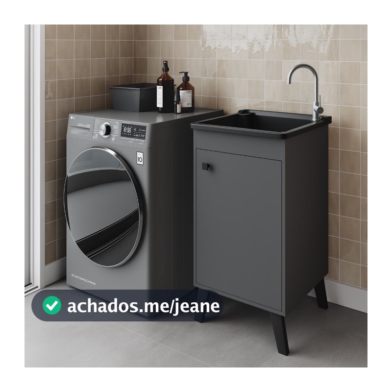 Tanque De Lavar Roupas Lavanderia Área de Serviço 26L Gabinete Armário Preto ou Cinza 46cm Pés Retro
