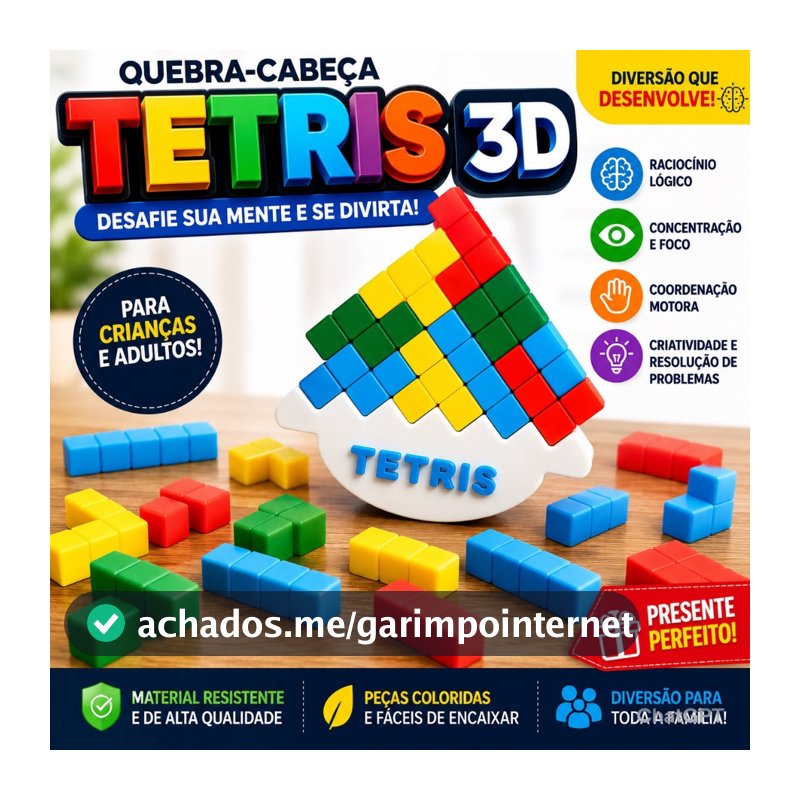Quebra-Cabeça Tetris 3D Educativo Infantil e Adulto Jogo de Raciocínio Lógico Colorido Brinquedo Pedagógico