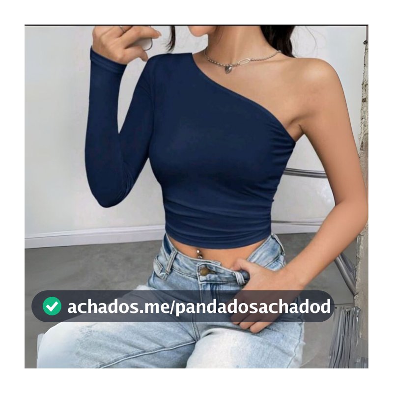Blusa Camiseta Cropped Top Cortado Feminino com Decote de Um Ombro Só Tecido Suplex