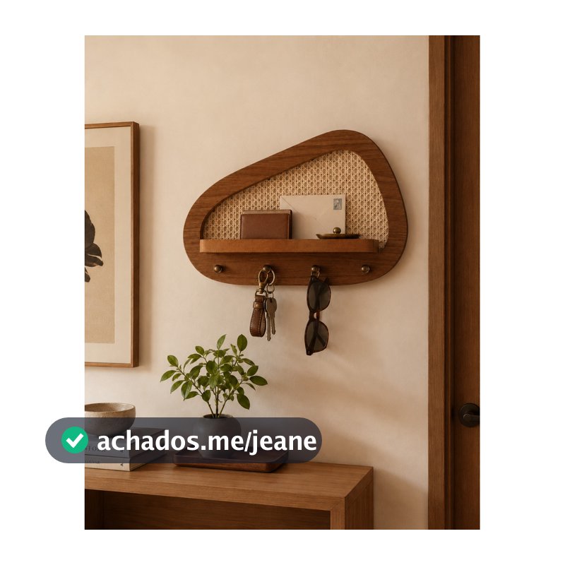 Porta Chaves Orgânico Decorativo com Prateleira e Palha Indiana