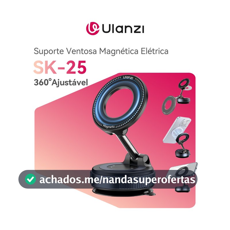 ULANZI SK-25 Suporte Magnetico para Celular, Ventosa Magnética com Ventosa a Vácuo, Suporte Magnético Ajustável em 360°