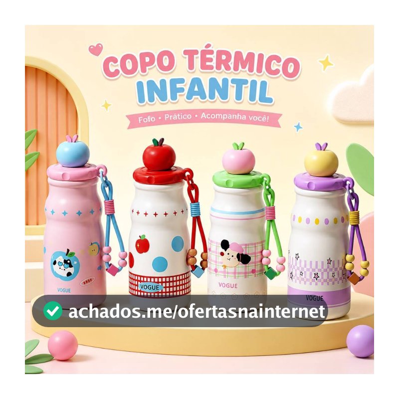 Garrafa Térmica inox Infantil Portátil 500ML Com Desenho e Alça para Criança Transporte Escola
