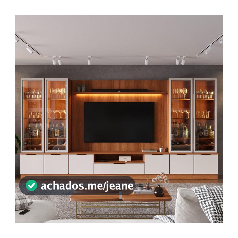 Estante Home Para Sala de Luxo TV Até 75” Noble 360cm 4 Cristaleiras LED E Portas Reflecta Movelove