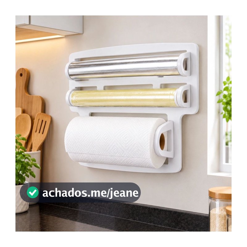 Porta Papel Toalha Triplo 3 em 1 Preto ou Branco Suporte para Papel Alumínio Filme Cozinha