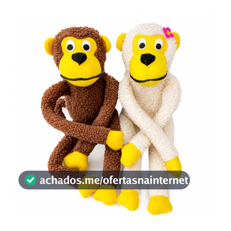 Kit 2 Brinquedos de Pelúcia para Cachorro e Gato Macaco e Macaca 40cm com Apito Savana Pet
