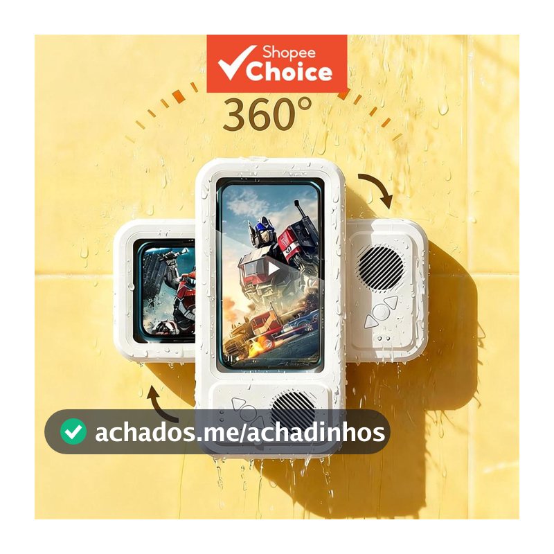 Suporte à prova d'água para banheiro com amplificação de som, capa para celular de parede, suporte giratório 360°,