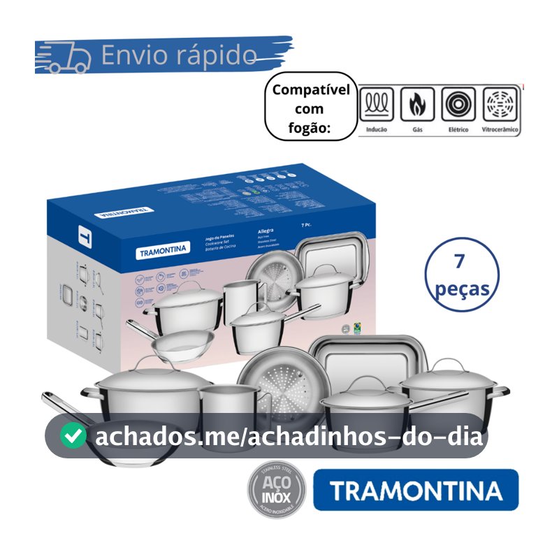 Conjunto Jogo de Panelas Allegra Aço Inox Fundo Triplo Tramontina 7 Peças Compatível Fogão Indução