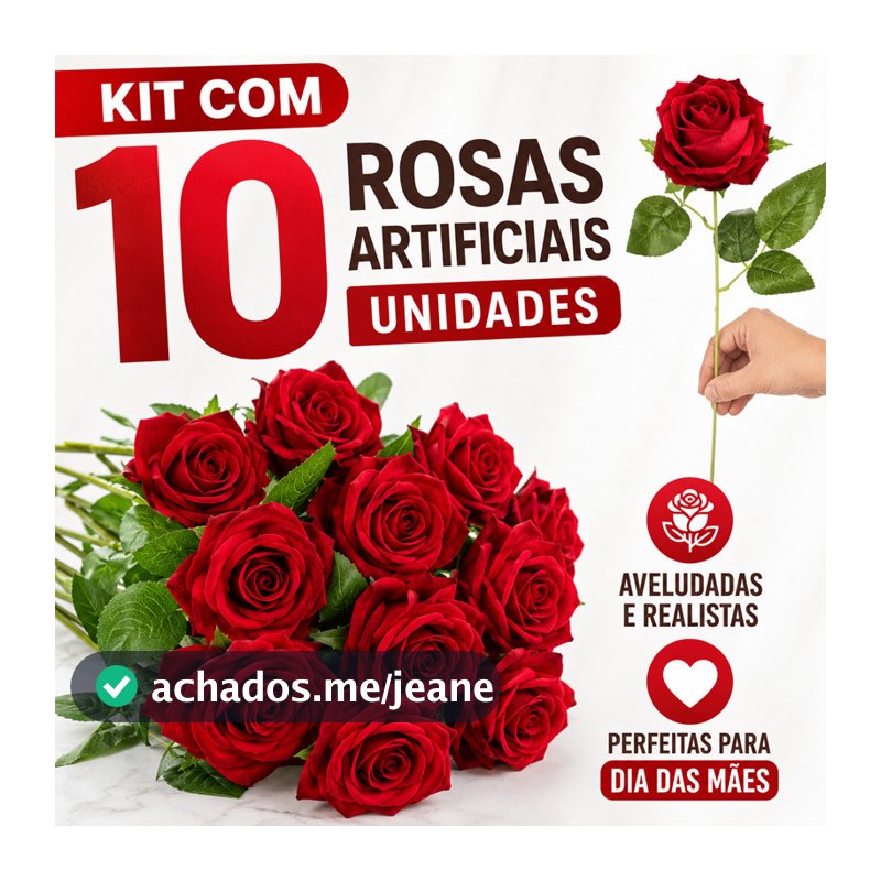 Kit 10 Rosas Artificiais Colombianas Vermelhas Aveludadas Individuais para Dia das Mães Decoração Arranjo Flor