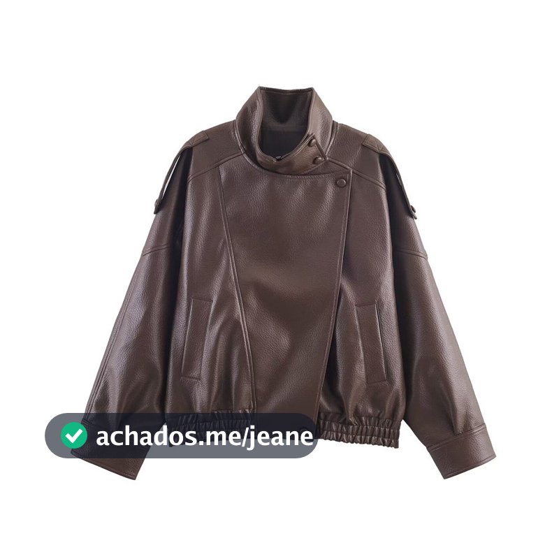 Jaqueta De Couro Estilo Motocicleta Vintage Feminina Gola Zíper Curta Solta Casaco De Motociclista