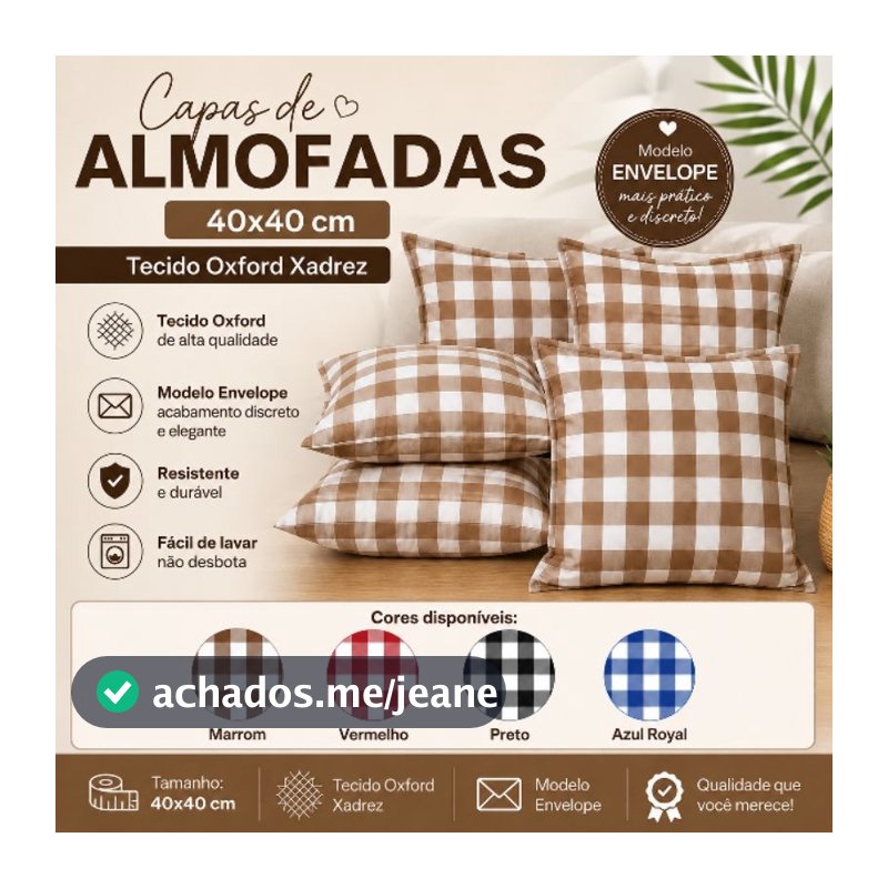 Kit 4 Capas de Almofada Xadrez Farmhouse 40x40 Debrum Modelo Envelope Decorativa