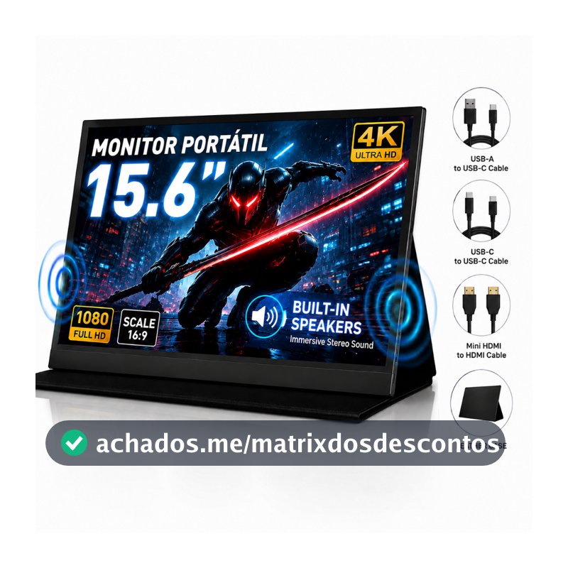 Portable Monitor 15.6 inch FHD IPS 1080P 4k Screen Type-C HDMI Plug and Play for Laptop PC Phone Mac