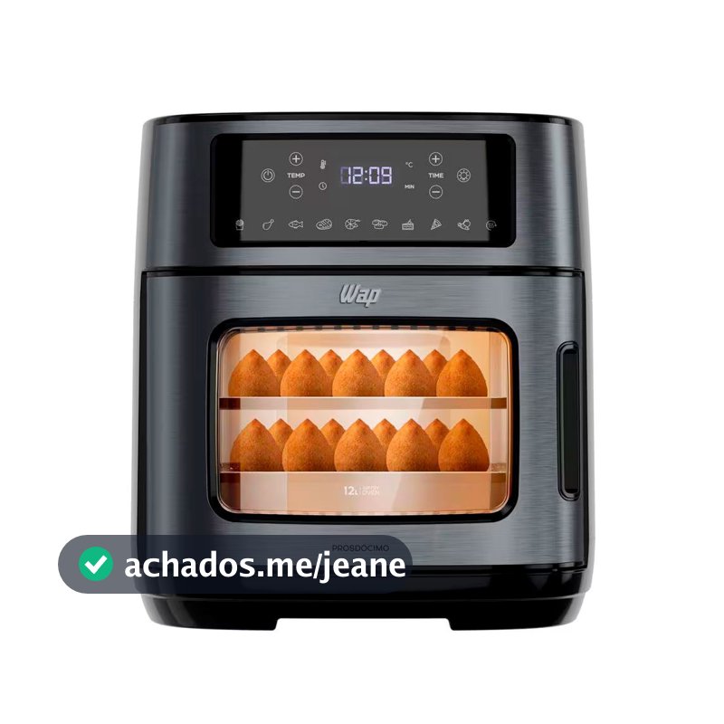 Fritadeira Elétrica Sem Óleo Air Fryer WAP Oven WAOD2 Antiaderente 12 litros 1800W Black Inox