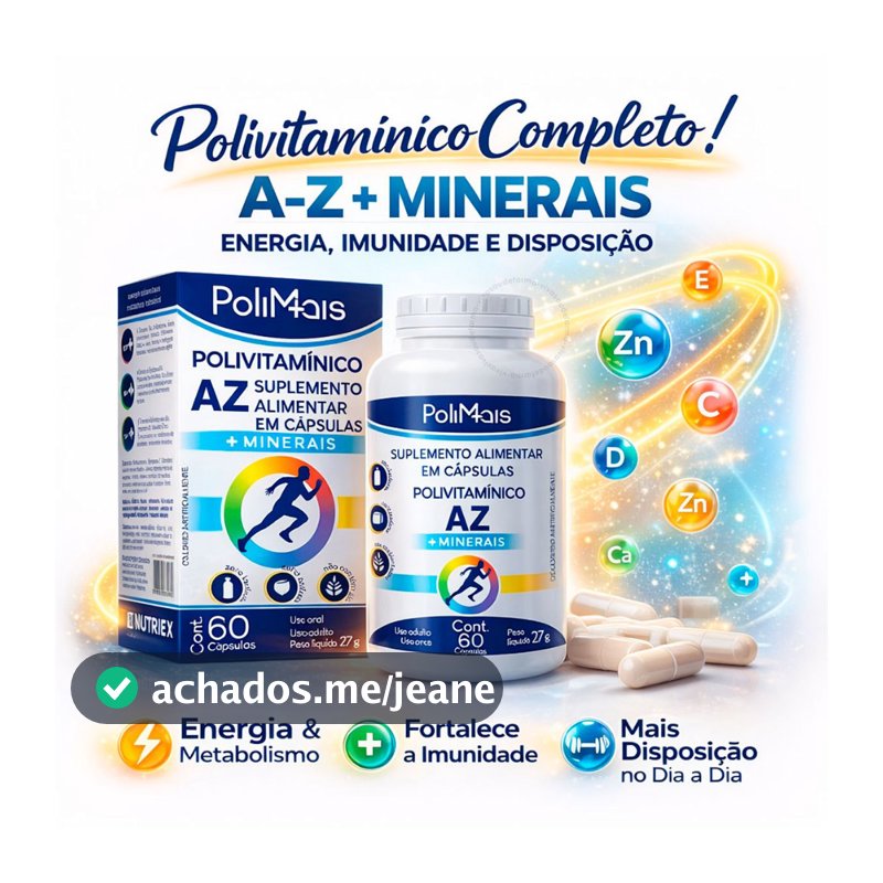 Multivitaminico Completo Poli Mais AZ com 60 capsulas Nutriex  Multivitamínico