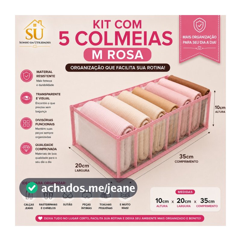 kit com 5 Colmeia Tamanho M (20x10x35) transparente/Rosa