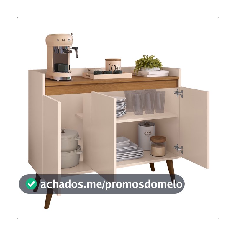 Aparador Buffet Retrô Cantinho Do Café Lívia 3 Portas Prateleira Organizadora Prático Achadinho
