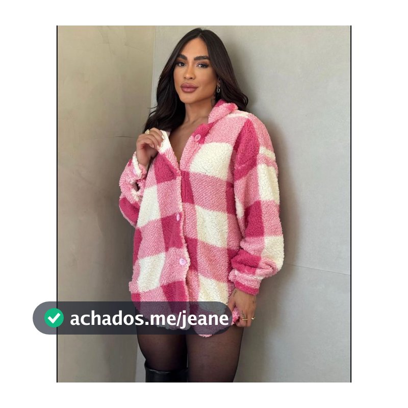 Casaco Teddy Xadrez e Coração Feminino Camisa Feminina de Botão Tecido Fofinho e Quentinho Inverno