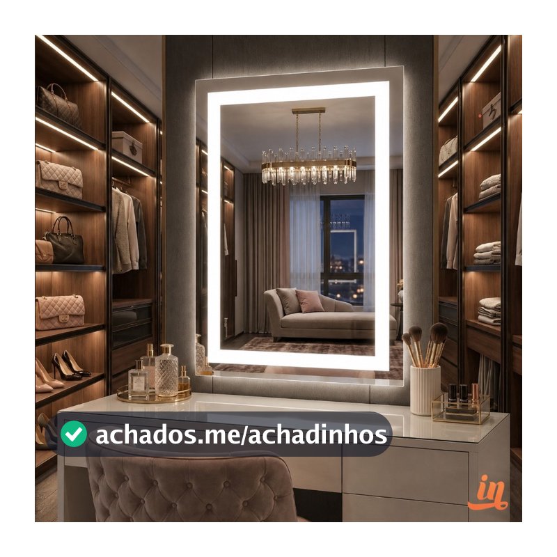 Espelho Retangular Jateado 80x50 cm Com LED | Para Penteadeira Quarto e Banheiro