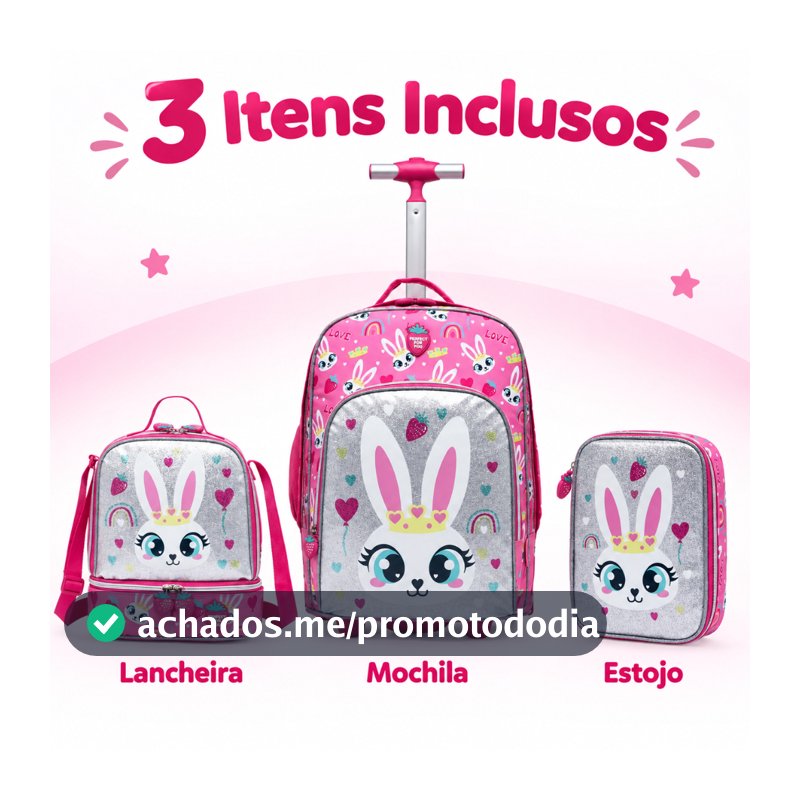 Kit Mochila de Rodinhas para Menina com Lancheira Térmica e Estojo