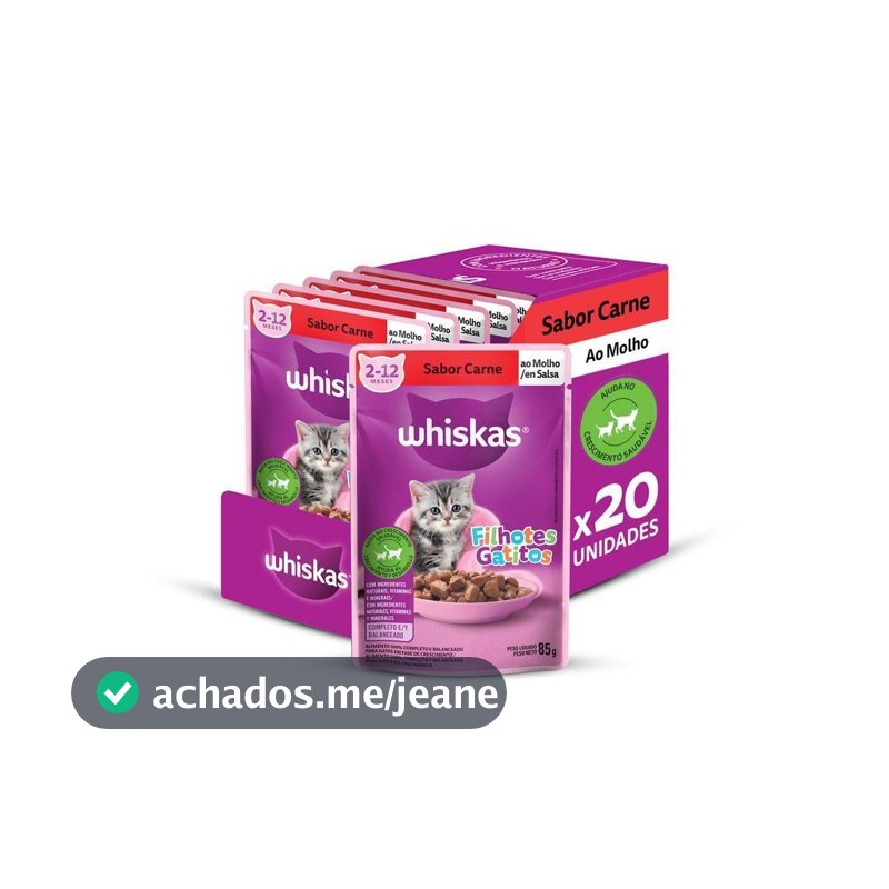 Kit Ração Úmida Carne ao Molho para Gatos Filhotes 20 Unidades Whiskas Sachê