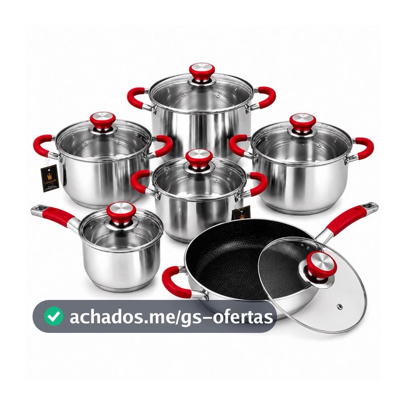 Kit de Panelas Genebra 12 peças Jogo de Panelas em Aço Inoxidável 18/10 uso Profissional