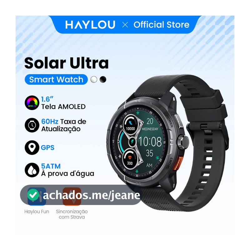[New] Haylou Solar Ultra SmartWatch GPS 1.6"AMOLED 60Hz Display 5ATM 22Dias Bateria Relógio Inteligente À Prova D'água