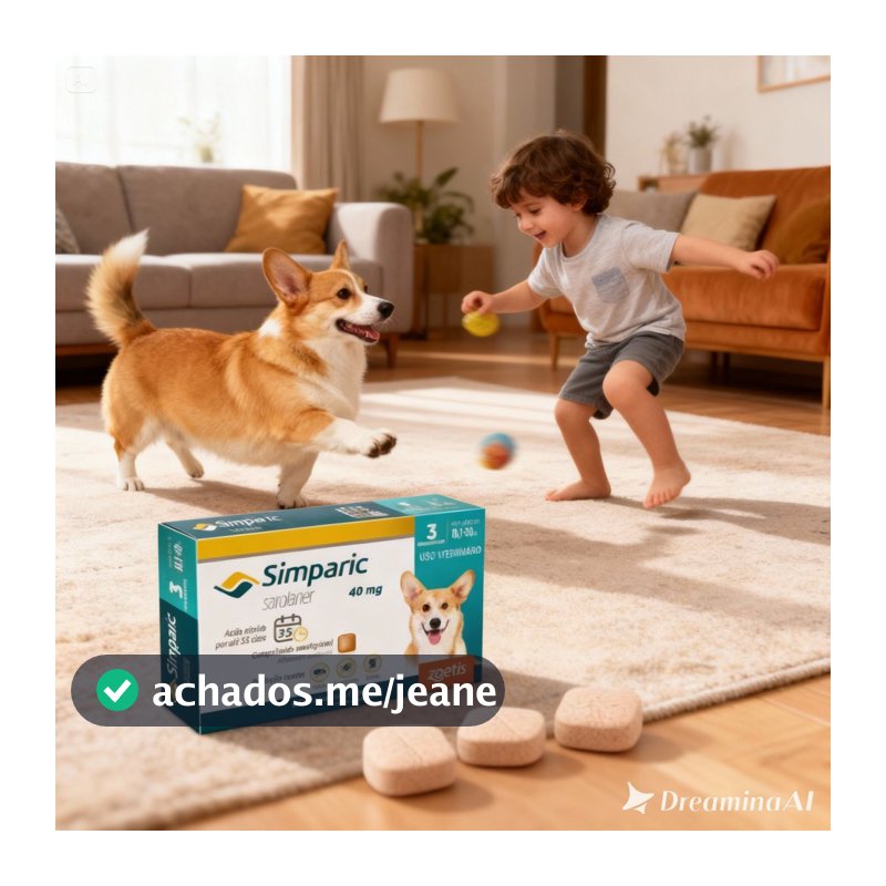 Simparic Cães de 10,1 a 20kg com 3 Comprimidos (40 mg) Antipulgas e Carrapatos ou 1 comprimido