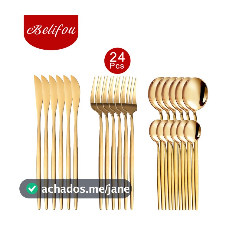 Belifou Kit 24/48 Natal Jogo De Talheres Aço Inoxidável Dourados Conjunto de tabela