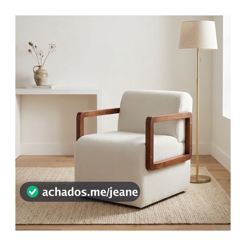 Poltrona Bruxelas Premium Tecido Bouclé Off Braços em Madeira Autêntica Ergonômico Alto Padrão Sala Estar Recepção – AV