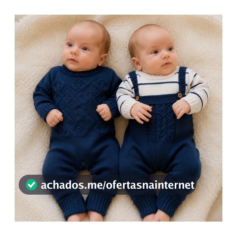 kit 2 Macacão de Bebe RN Em Tricô 1 Liso + 1 Listrado Quentinho Ideal Para Esquentar seu Bebê Roupa de Bebê Vira Pé
