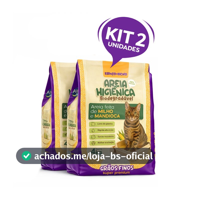 Kit 2 Areia Higiênica Biodegradável Grãos Finos Milho e Mandioca (100% Natural)