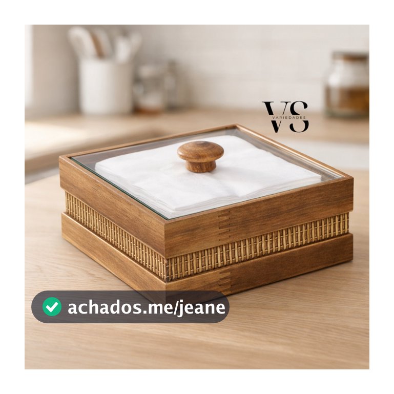 Porta Guardanapo Madeira Rústico 16x16x7cm Tampa Vidro Quadrado Mesa Cozinha Decoração