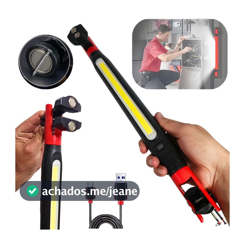 Lanterna Led Profissional Bastão De Trabalho 4 Modos De Iluminação Com Imã Gancho