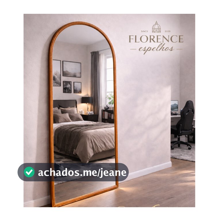 Espelho Verona Oval Base Reta Corpo Inteiro Com Moldura em Couro Premium 120x50 Sala Quarto