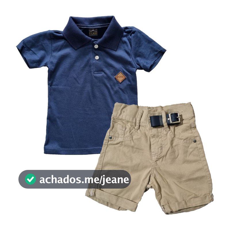 Conjunto Camiseta Polo Infantil com Shorts Jeans Elastano Com Cinto