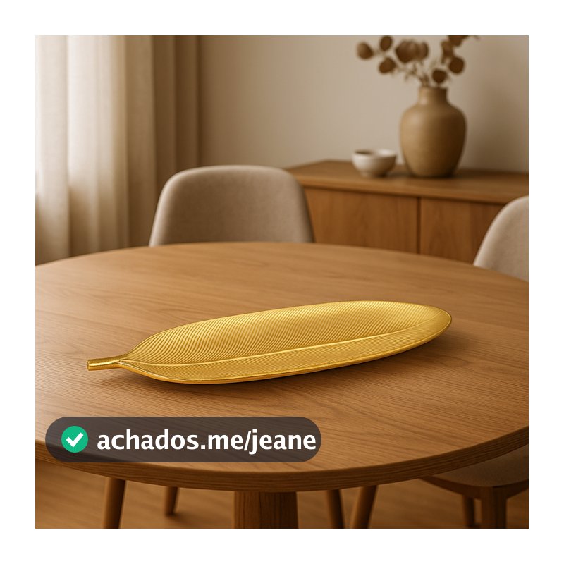 Centro de Mesa Decorativo Folha Dourada 41cm MDF – Enfeite Elegante para Sala, Cozinha e Fruteira