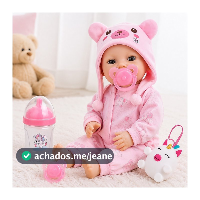 Boneca De Pijama New Born Brincando De Pijama Menina Abre E Fecha O Olho Com Acessórios 40CM