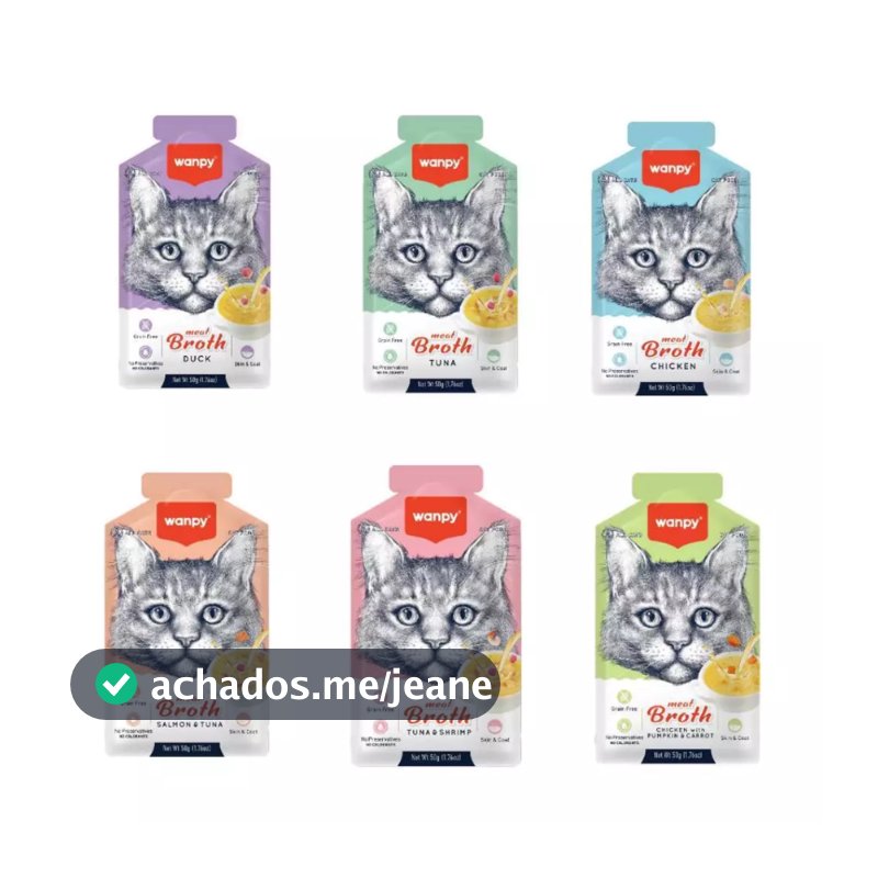 Combo Wanpy Sopa Caldo Caldinho Alimento Úmido Petisco Para Gatos 50g