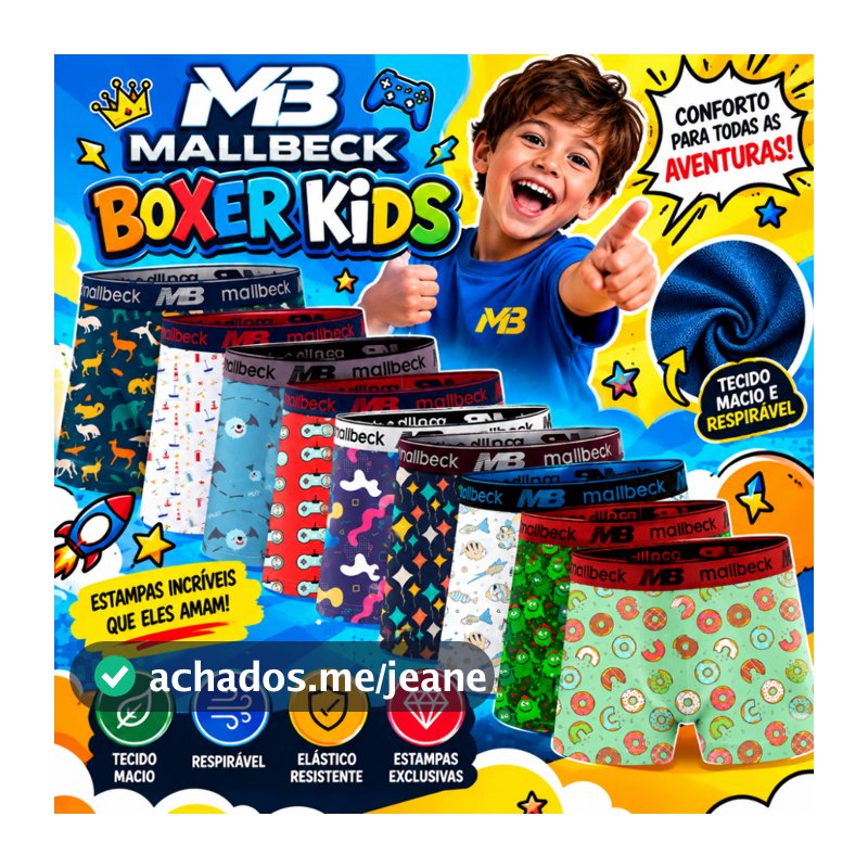 kit Cuecas Box Boxer Infantil de Criança Forro 100% Algodão Cueca
