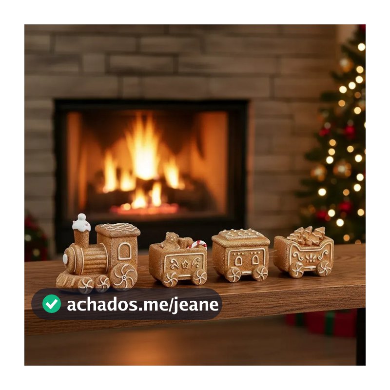 TREM GINGER NATAL (MARROM) 29,5X9X8,6CM - FEITO EM RESINA - COM ILUMINAÇÃO DE LED - ENFEITE NATALINO