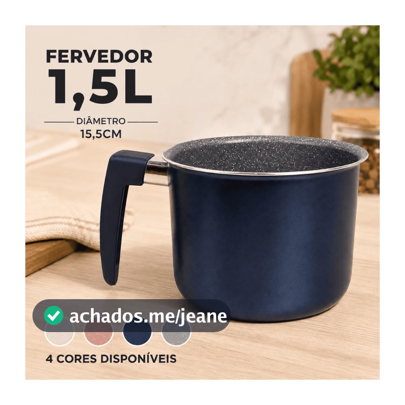 Panela Fervedor 1,5L com Cabo de Baquelite Resistente Canecão Leiteira Alumínio Revestimento Cerâmico Base a Indução