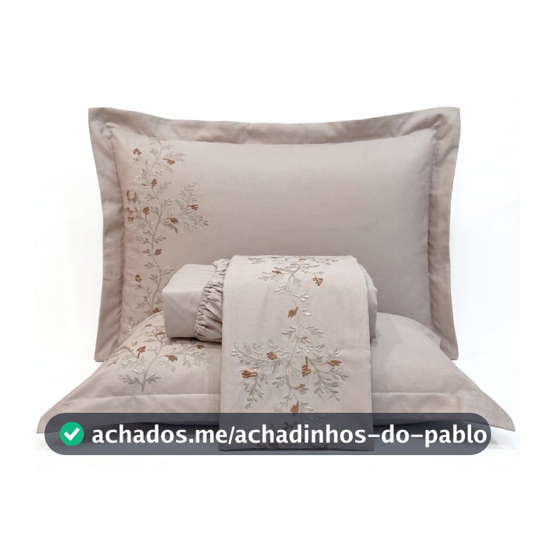 Jogo Cama Percal 300 Fios C/ Barrado Bordado Nuance 04 Peças