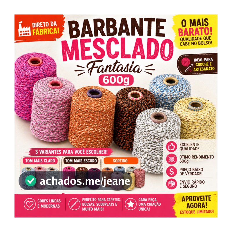 [QUEIMA DE ESTOQUE] Barbante Mesclado 1 ROLO 600g Fio 6 Fantasia | Crochê e Artesanato | Tons Claro, Escuro ou Sortidos