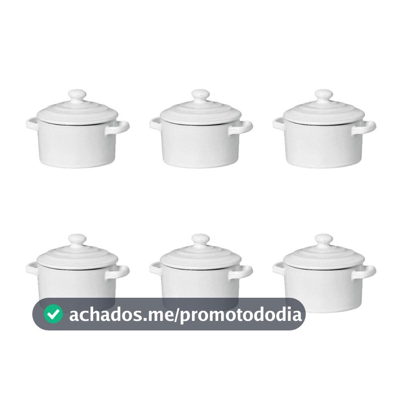 Kit 6 Mini Caçarolas Cerâmica Branca Esmaltada 250ml Moderna Panelinha Para Festa Buffet Servir