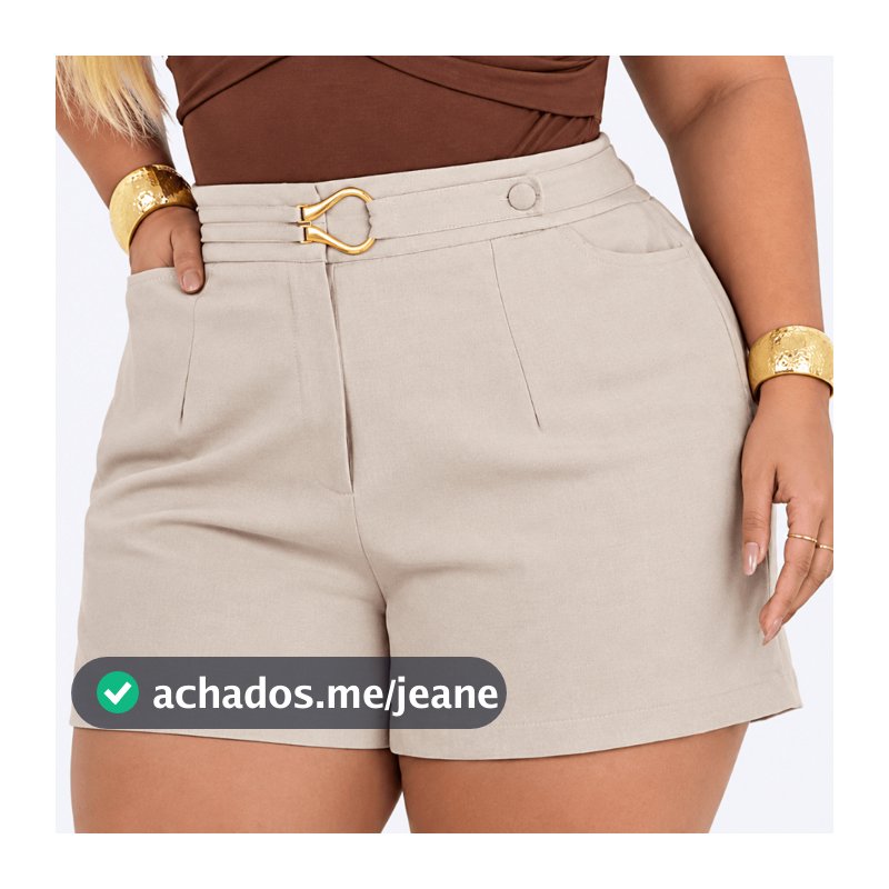 Short Plus Size Alfaiataria Feminino com Cinto e Fivela Moda Plus Size