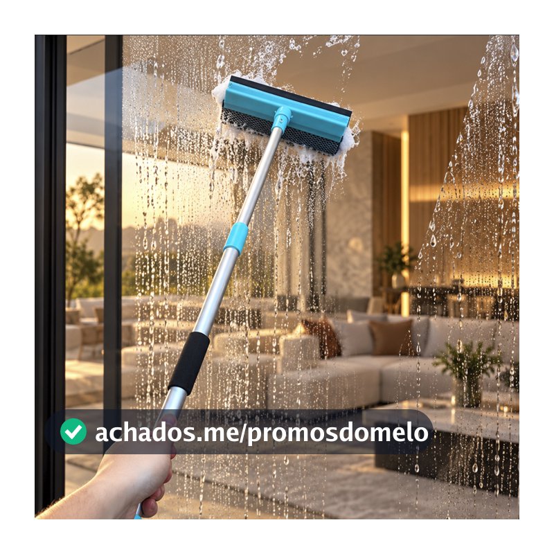 Rodo Limpa Vidro 2 em 1 com Espuma e Silicone Cabo Telescópico para Janela Box